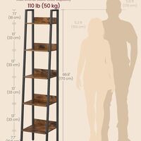 VASAGLE Biblioteca tip scara cu 5 rafturi, design industrial, cadru metalic si rafturi din PAL, 34x30x170 cm, maro rustic