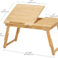 SONGMICS Masuta laptop sau mic dejun, din bambus, reglabila pe inaltime si unghi, cu sertar lateral, 68x35x22-32 cm, natural