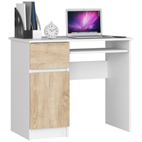 Birou computer PIKSEL, cu sertar, dulap si raft pentru tastatura, stanga, 90x50x77 cm, alb si stejar sonoma