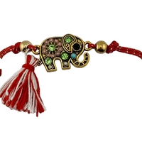 Martisor Bratara cu Ciucure pentru Dama, Jolie, Model Elefant cu Pietre Colorate, Set 12 bucati, Pandativ din Inox, Snur Reglabil, Rosu/Alb