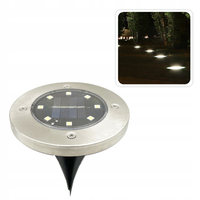 Set 4 lampi solare sol gradina cu 8 LED fiecare, iluminare alei, otel inoxidabil si plastic, 12x12x2 cm, argintiu
