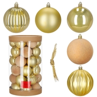 Set globuri decorative, 36 bucati, plastic, 6.5 cm, auriu si ecru