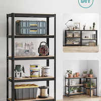SONGMICS Set 2 rafturi metalice cu 5 niveluri reglabile, din otel si MDF, 90x40x180 cm, sarcina 875 kg, negru