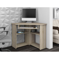 Birou de colt TED, cu rafturi si polita glisanta pentru tastatura, 80x80x74 cm, stejar sonoma