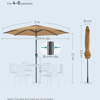 SONGMICS Umbrela de gradina, cu manivela pentru deschidere, sistem inclinare, 300cm, taupe