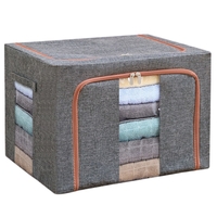 Cutie de depozitare pliabila, Flippy, Cu fermoar, 100 L, Textil, 60x42x40 cm, Cadru Metalic, Suport Baza Stabil din Plastic, Gri
