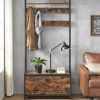 VASAGLE Cuier cu dulap de depozitare pantofi, cadru din otel, stil industrial, 32x85x180cm, maro rustic