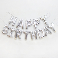 Set 13 Baloane Folie, Flippy, Tip Ghirlanda, Model Happy Birthday, 40 cm, Argintiu