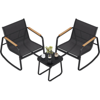 SONGMICS Set mobilier gradina cu 2 scaune balansoar si masa, cadru metalic, negru