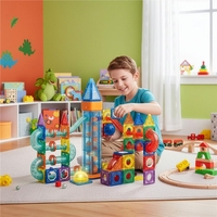 Set de constructie din piese magnetice educative pentru copii 134 de piese, multicolor