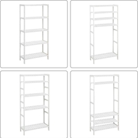SONGMICS Raft de depozitare din bambus, 5 polite, pentru bucatarie sau baie, 130x60x26cm, alb