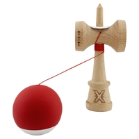 Kendama X Originala, Profesionala, Flippy, Rubber Grip, Cupe Mari KING SIZE V3, Gaura in Baza, Rulment Metalic, din lemn 18 cm, Ata 62/65 cm, Bicolor Rosu/Alb
