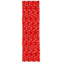 Fata de masa pentru decor, cu motive de Craciun, din stofa, 34x187cm, rosu