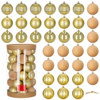 Set globuri decorative, 36 bucati, plastic, 6.5 cm, auriu si ecru