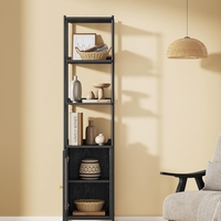 VASAGLE Biblioteca cu 6 etaje, cadru metalic, usa cu efect ratan Boho, 30x40x175 cm, negru