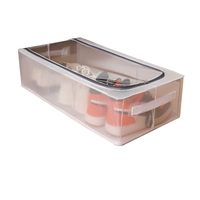 Cutie de Depozitare, Vafy, pentru Pantofi Haine, din Plasa PVC Impermeabila si Cadru de Otel, Pliabila, Fermoar Bidirectional, 60 x 30 x 15 cm, Transparenta