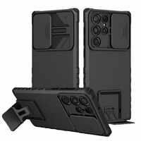 Husa Defender cu Stand pentru Samsung Galaxy S24 FE, Vafy, Suport reglabil, Antisoc, Protectie glisanta pentru camera, Negru