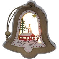 Ornament de Brad, Flippy, cu Lumini LED, din Lemn, Model Clopot, Multicolor
