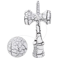 Kendama X Originala, Profesionala, Flippy, Cracked, din Lemn, 18 cm, Alb/Negru