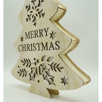 Decoratiune luminoasa, model de Brad cu inscriptie Marry Christmas, alb, lungime: 19 cm, latime: 3 cm, inaltime: 22 cm, lemn, interior/exterior