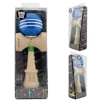Kendama X Originala, Profesionala, Flippy, Super Sticky cu Cupe Mari KING SIZE V3, Gaura in Baza, Rulment Metalic, din lemn 18 cm, Ata 62/65 cm, Special Albastru/Alb