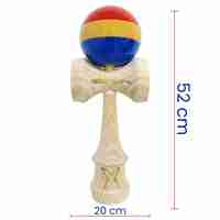 Kendama X Originala, Profesionala, Flippy, Inaltime 52 cm, SUPER BIG cu Cupe KING SIZE, Bila Super Sticky, Diametrul 17 cm, din Lemn, Multicolor