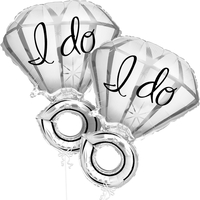 Balon din Folie Metalizata, Flippy, Figurina Inel de Logodna, Model Diamant, Tema Nunta, 60 cm, Ambalaj Individual, Pai Inclus, Umflare cu Aer sau Heliu, Alb