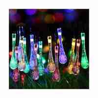Instalatie Solara 6 m, 28 Led-uri cu Ornament tip picatura de apa, Liniara, Fir negru, Multicolor