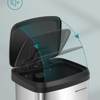 SONGMICS Cos de gunoi din inox, 68 L cu pedala, capac soft close, filtru de carbon pentru neutralizarea mirosurilor, argintiu