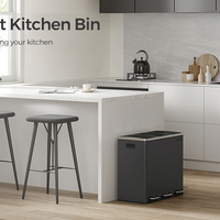 SONGMICS Cos de gunoi din inox cu 3 compartimente colectare selectiva, cu galeti interioare, 3x18litri, negru