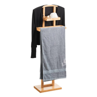Suport haine si prosoape 5Five Velvy cu bara si etajera de depozitare, bambus, 44x22x113 cm, maro