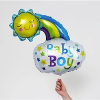 Balon din Folie Metalizata, Vafy, Figurina Soare si Nor, Tema Botez, 60x53 cm, Ambalaj Individual, Pai Inclus, Umflare cu Aer sau Heliu, Albastru