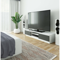Comoda TV cu 2 usi si rafturi centrale, PAL laminat, 160x40x33 cm, alb si gri
