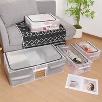 Cutie de Depozitare, Vafy, pentru Haine, Incaltaminte, din Plasa PVC Impermeabila si Manere Laterale, Pliabila, Fermoar Bidirectional, 80 x 47 x 18 cm, Transparenta