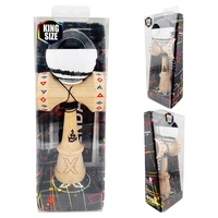 Kendama X Originala, Profesionala, Flippy, BLACK DRAGON, Super Sticky cu Cupe Mari KING SIZE V3, Gaura in Baza, Rulment Metalic, din lemn 18 cm, Ata 62/65 cm, Alb/Negru