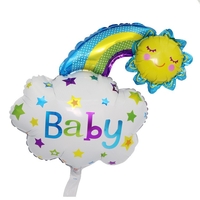 Balon din Folie Metalizata, Vafy, Figurina Soare si Nor, Tema Botez, 60x53 cm, Ambalaj Individual, Pai Inclus, Umflare cu Aer sau Heliu, Albastru