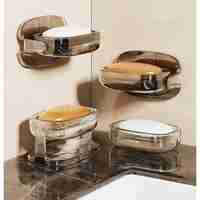 Savoniera cu Suport 2 in 1, Flippy, Pentru Perete sau Blat, PET, Scurgere Optima, Argintiu Transparent