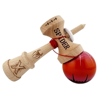 Kendama X Originala, Profesionala, Flippy, SPIDER KING, Super Sticky cu Cupe Mari KING SIZE V3, Gaura in Baza, Rulment Metalic, din lemn 18 cm, Ata 62/65 cm, Rosu/Maro