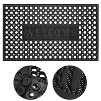 Covor de cauciuc perforat pentru intrare, PVC antiderapant, Welcome, 45x75 cm, negru