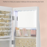 SONGMICS Oglinda de podea cu suport rotativ la 360°, cu spatiu de depozitare, material MDF, 55x55x162 cm, alb