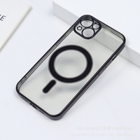 Husa MagSafe pentru Apple iPhone 12, Protectie camera, Full TPU, Margini colorate Electroplating, Magnetica, Incarcare Wireless, Vafy, Negru