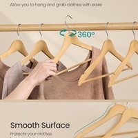 SONGMICS Set de 30 de umerase din lemn, carlige rotative 360°, cu bara pentru pantaloni, 43 cm, natur