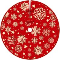 Covoras pentru Bradul de Craciun, Flippy, din Tesatura Pufoasa, cu Fundite de Prindere, Model Stelute, Rosu, Diametru 90 cm