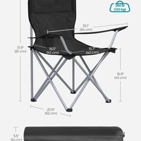 SONGMICS Set 2 scaune pliabile camping cu suport bauturi, husa transport, 52x84x81 cm, 120 kg, negru