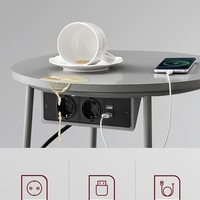 VASAGLE Masuta de cafea rotunda cu cos de stofa, statie de incarcare 2 prize si 2 USB, 45x50cm, gri argintiu