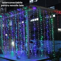 Instalatie Craciun, Tip Perdea, 1 m x 1 m, 60 LED-uri, Multicolor, Controler, 8 jocuri de lumini, Interconectabila, Fir transparent, Interior/ Exterior, Yoto
