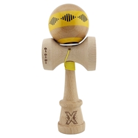 Kendama X Originala FREQUENCY, Profesionala, Flippy, Cupe Mari KING SIZE V3, Super Sticky, Gaura in Baza, Rulment Metalic, din lemn 18 cm, Ata 62/65 cm, Galben/Maro