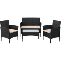 SONGMICS Set mobilier gradina 4 locuri, canapea, 2 scaune si masa cu sticla, ratan PE, negru