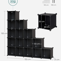 SONGMICS Unitate de depozitare cu 16 cuburi, pentru pantofi sau haine, personalizabil, 31x123x123 cm, negru