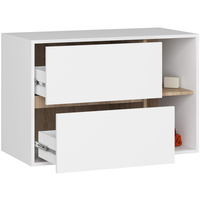 Etajera de baie suspendata, cu 2 sertare, PAL 16 mm, 90x46x60 cm, alb si stejar sonoma